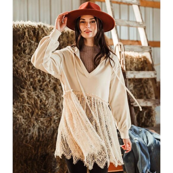 gimmicks by BKE Tops - GIMMICKS French Terry Pullover Hoodie Cream sz L Women's